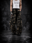 CAMOUFLAGE WIDE-LEG FAUX LAYERED DISTRESSED CARGO PANTS