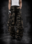 CAMOUFLAGE WIDE-LEG FAUX LAYERED DISTRESSED CARGO PANTS