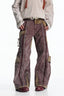 VINTAGE IRREGULAR MOTTLED TEXTURE EMBROIDERED MULTI-POCKET PANTS