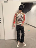 CAMO WAFFLE SKULL PRINT HOCKEY JERSEY LONG SLEEVE TEE