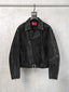 HEAVY‑DUTY WAXED LAPEL COLLAR DUAL‑ZIPPER CROPPED WIDE TWILL BIKER JACKET