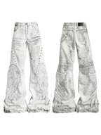 ANGEL DISTRESSED WING PATCH EMBROIDERY FLARE VERSATILE CASUAL JEANS