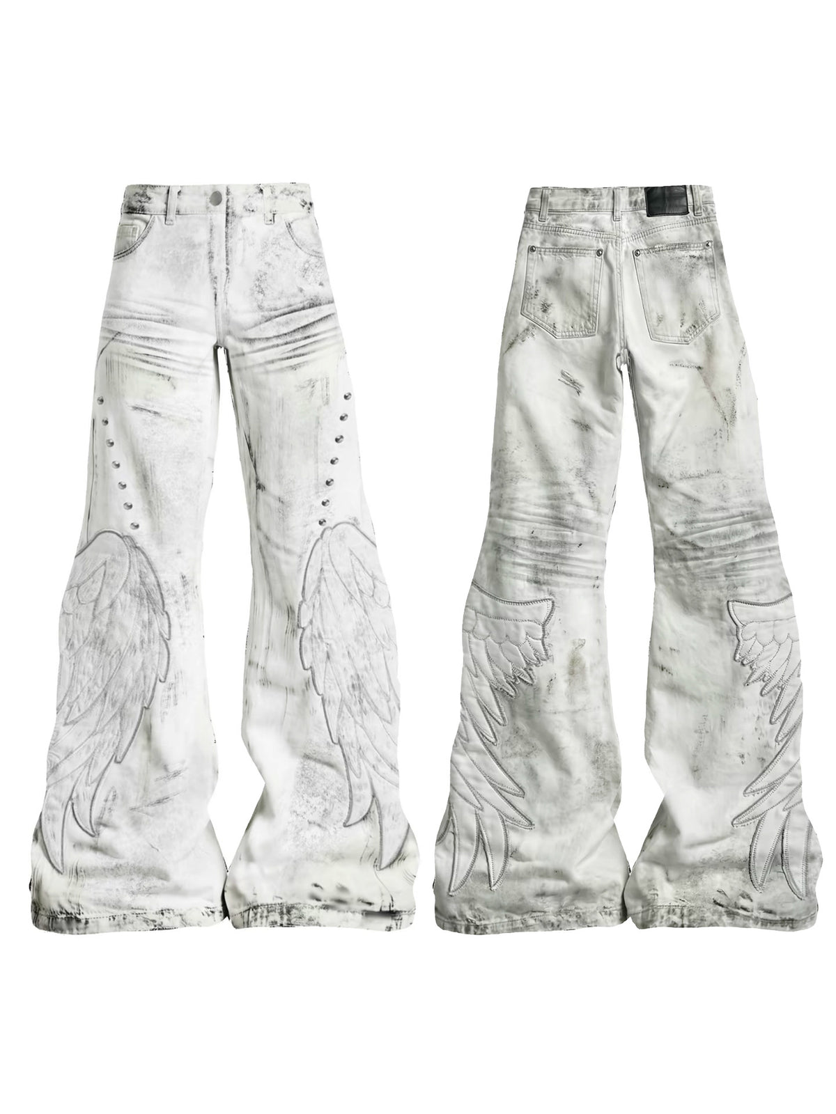 ANGEL DISTRESSED WING PATCH EMBROIDERY FLARE VERSATILE CASUAL JEANS