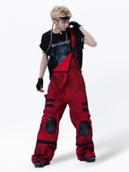 CYBERPUNK STYLE MULTI POCKET CARGO PANTS WITH KNEE GUARD DECOR