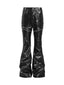 BLACK LIQUID METAL COATED ZIPPER WAXED FLARED PANTS