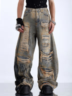 AMERICAN-STYLE LOOSE-FIT DISTRESSED STREETWEAR JEANS