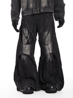 HEAVYWEIGHT WASHED PATCHWORK WIDE-LEG JEANS
