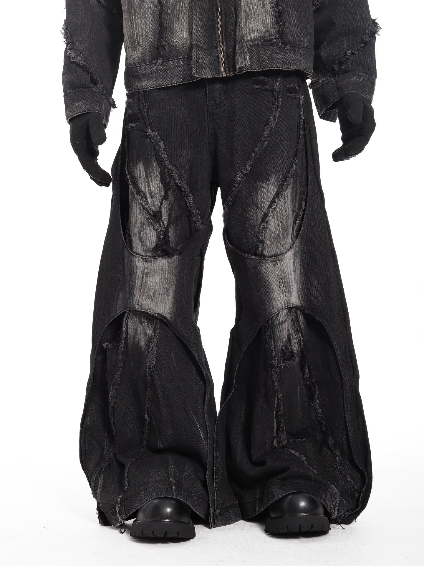HEAVYWEIGHT WASHED PATCHWORK WIDE-LEG JEANS
