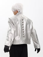 SILVER METAL BONE NICHE OVERSIZED LEATHER JACKET
