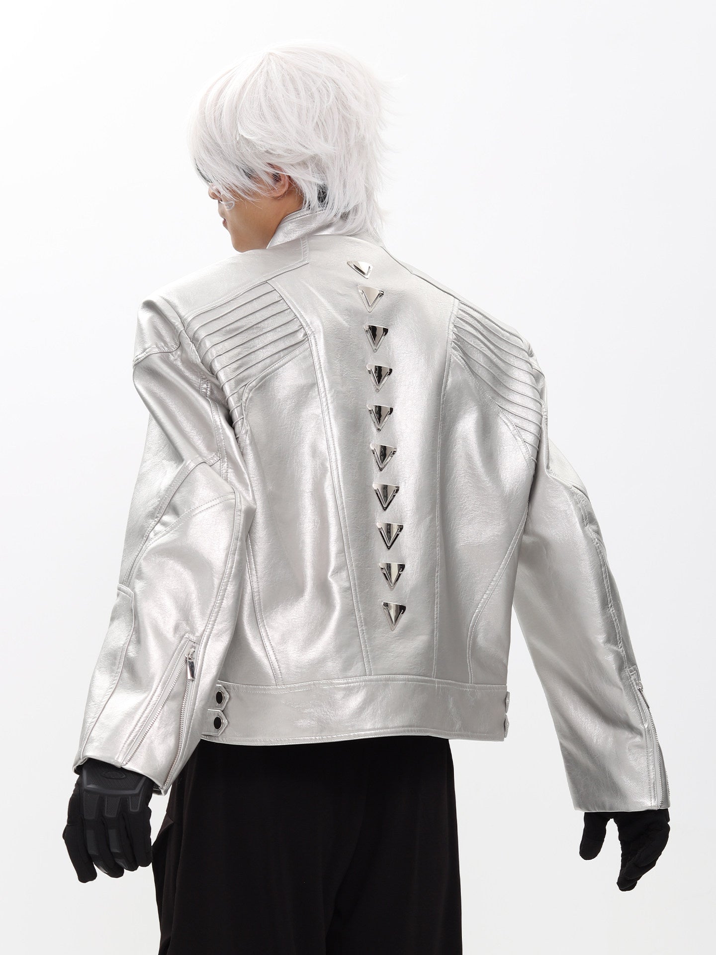 SILVER METAL BONE NICHE OVERSIZED LEATHER JACKET