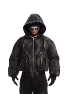 HEAVYWEIGHT CAMO RIVET HOODED BOMBER JACKET