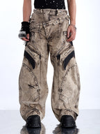 HEAVY-DUTY WASTELAND-STYLE ASYMMETRIC LAYERED DENIM JEANS