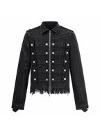 WAXED DENIM DISTRESSED HEM COAT JACKET “NAPOLEON COURT”