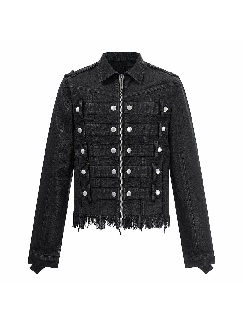 WAXED DENIM DISTRESSED HEM COAT JACKET “NAPOLEON COURT”