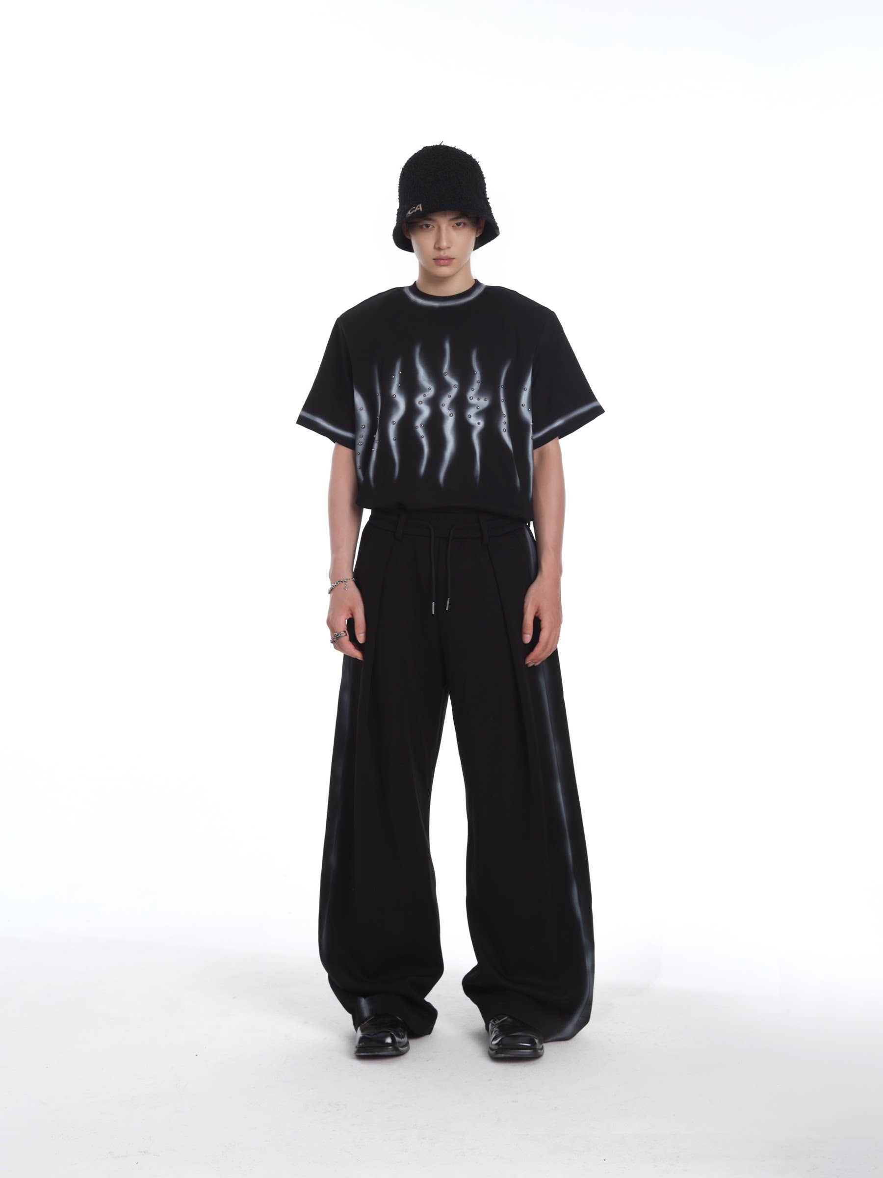 MEN'S RIVET WAVE PATTERN CASUAL COOL STREETWEAR T-SHIRT SET