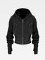 WASHED FAUX LEATHER ARMOR‑SHOULDER MULTI‑POCKET HOODIE