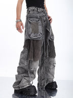 HEAVYWEIGHT PANELLED CARGO DENIM JEANS WITH REMOVABLE WAIST BAG