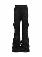 IRREGULAR STRUCTURE WAXED FLARED PANTS