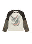 EAGLE & FLAG PATCHWORK CAMO DISTRESSED WASHED LONG-SLEEVE TOP