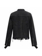WAXED DENIM DISTRESSED HEM COAT JACKET “NAPOLEON COURT”