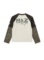 EAGLE & FLAG PATCHWORK CAMO DISTRESSED WASHED LONG-SLEEVE TOP