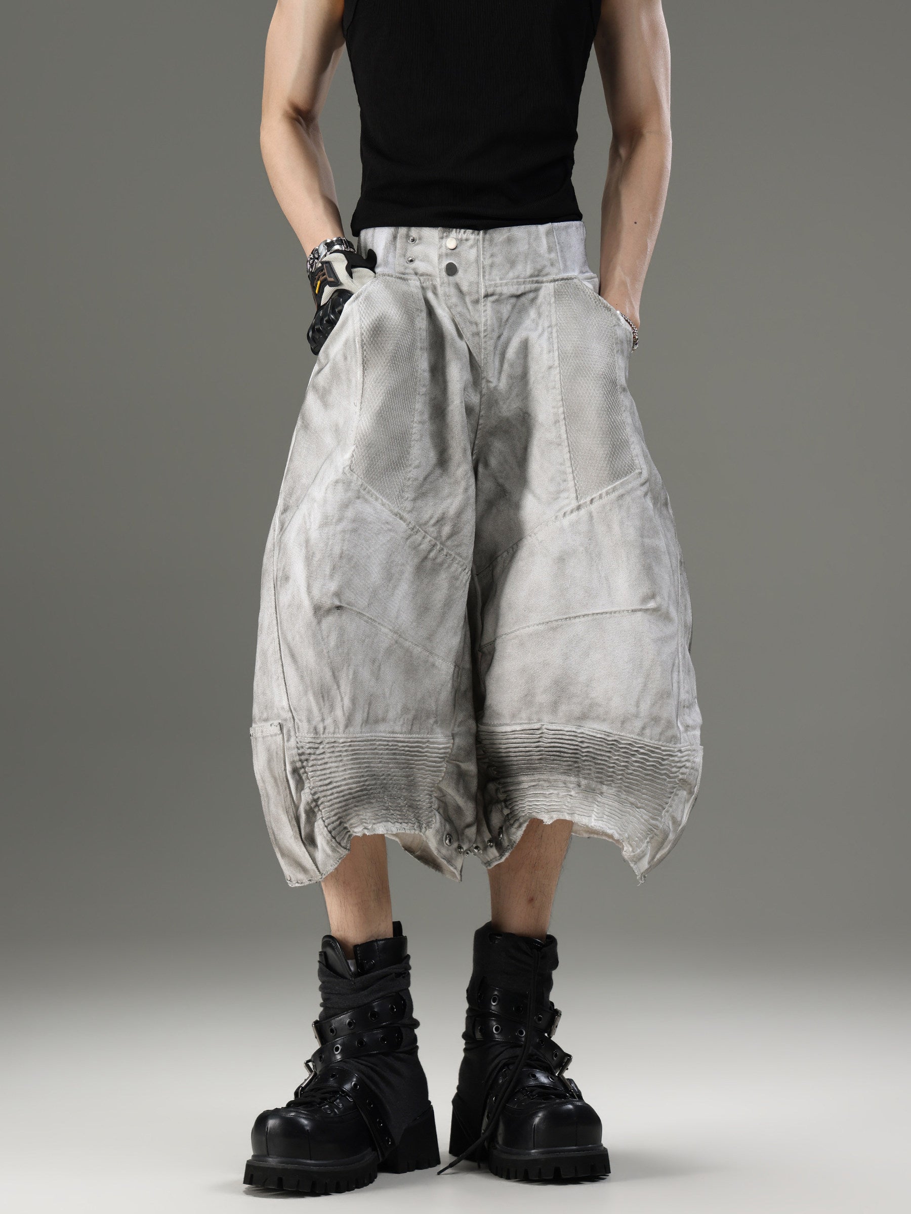 WASTELAND STYLE WASHED DISTRESSED UNISEX CARGO SHORT