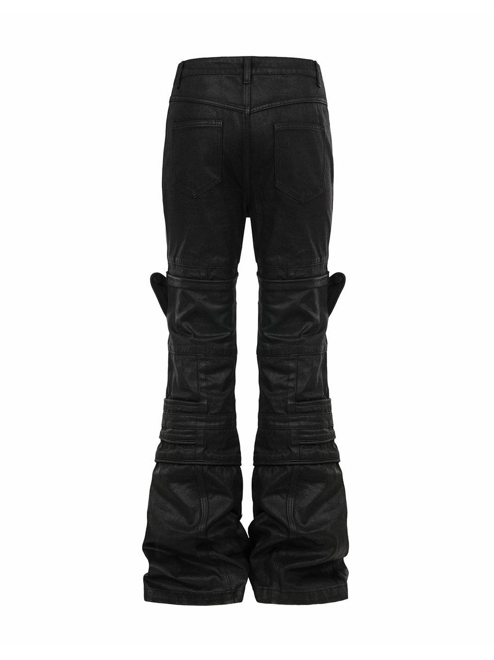 IRREGULAR STRUCTURE WAXED FLARED PANTS