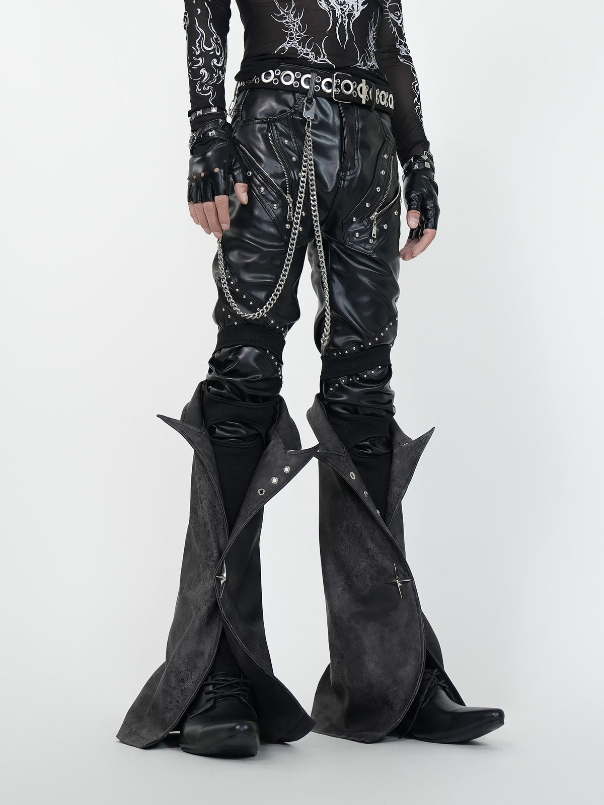 HEAVYWEIGHT PUNKSTYLE PU LEATHER SKINNY PANTS WITH DETACHABLE SLEEVES