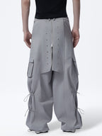 VINTAGE HEAVY‑DUTY ZIP WIDE‑LEG CASUAL CARGO PANTS