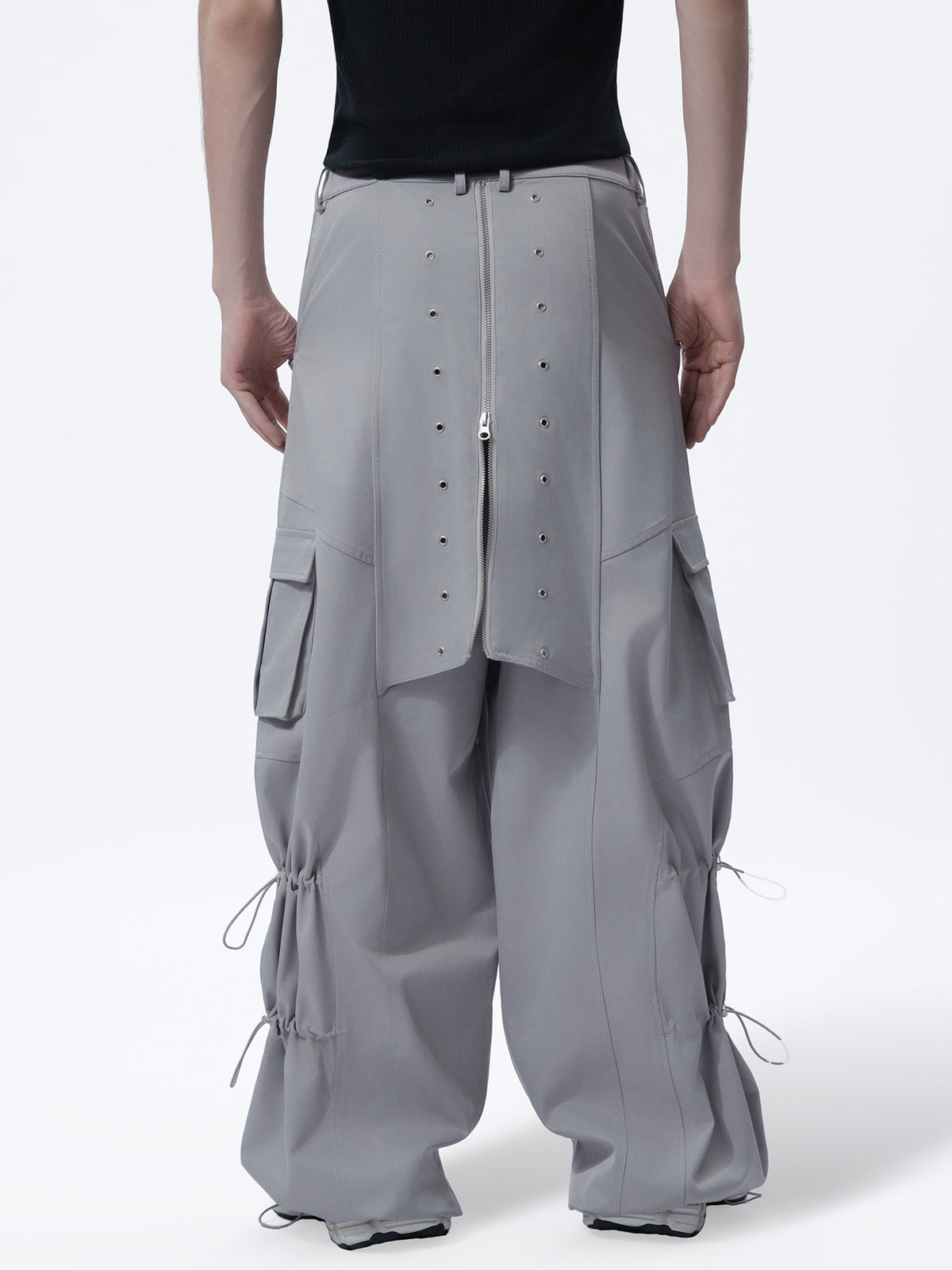 VINTAGE HEAVY‑DUTY ZIP WIDE‑LEG CASUAL CARGO PANTS