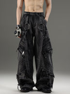 VINTAGE WASHED‑BLACK DENIM UNISEX LOOSE WIDE‑LEG PANTS