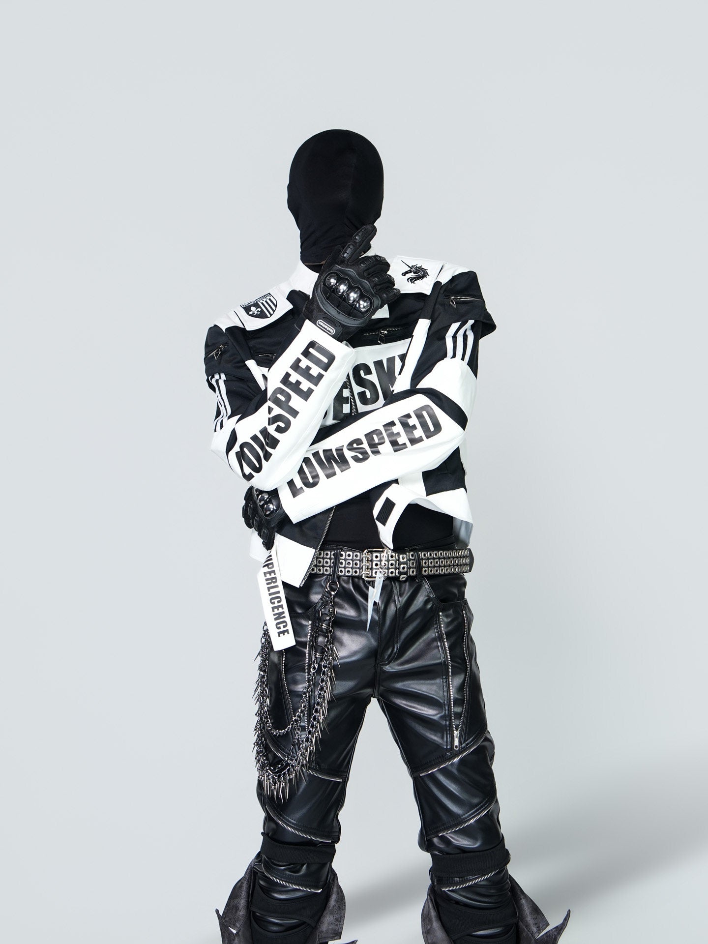 STAND COLLAR SPLICED RACING SUIT SHORT BIKER PU LEATHER JACKET Secondary image