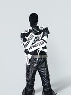 STAND COLLAR SPLICED RACING SUIT SHORT BIKER PU LEATHER JACKET