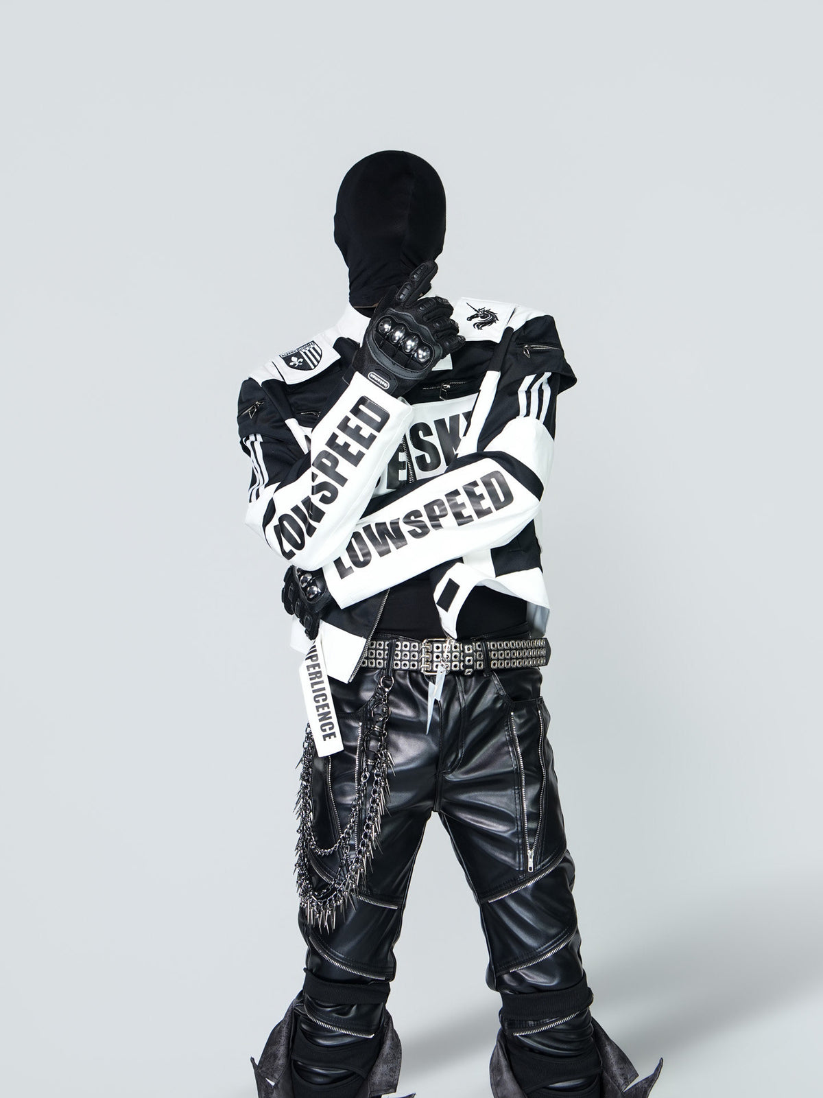 STAND COLLAR SPLICED RACING SUIT SHORT BIKER PU LEATHER JACKET