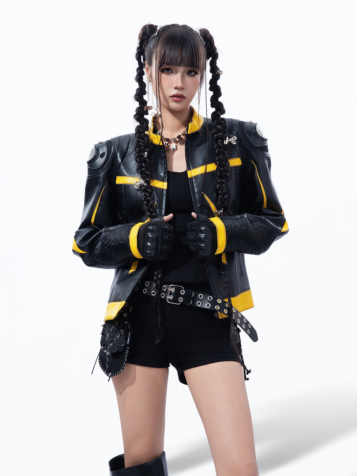 Techwear Shoulder‑Guard Racing Leather Jacket Casual Outerwear