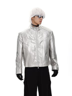 SILVER METAL BONE NICHE OVERSIZED LEATHER JACKET