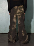 WASTELAND DIRTY DYE CARGO PANTS, FLARED CAMO WORK TROUSERS