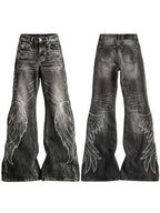 ANGEL DISTRESSED WING PATCH EMBROIDERY FLARE VERSATILE CASUAL JEANS
