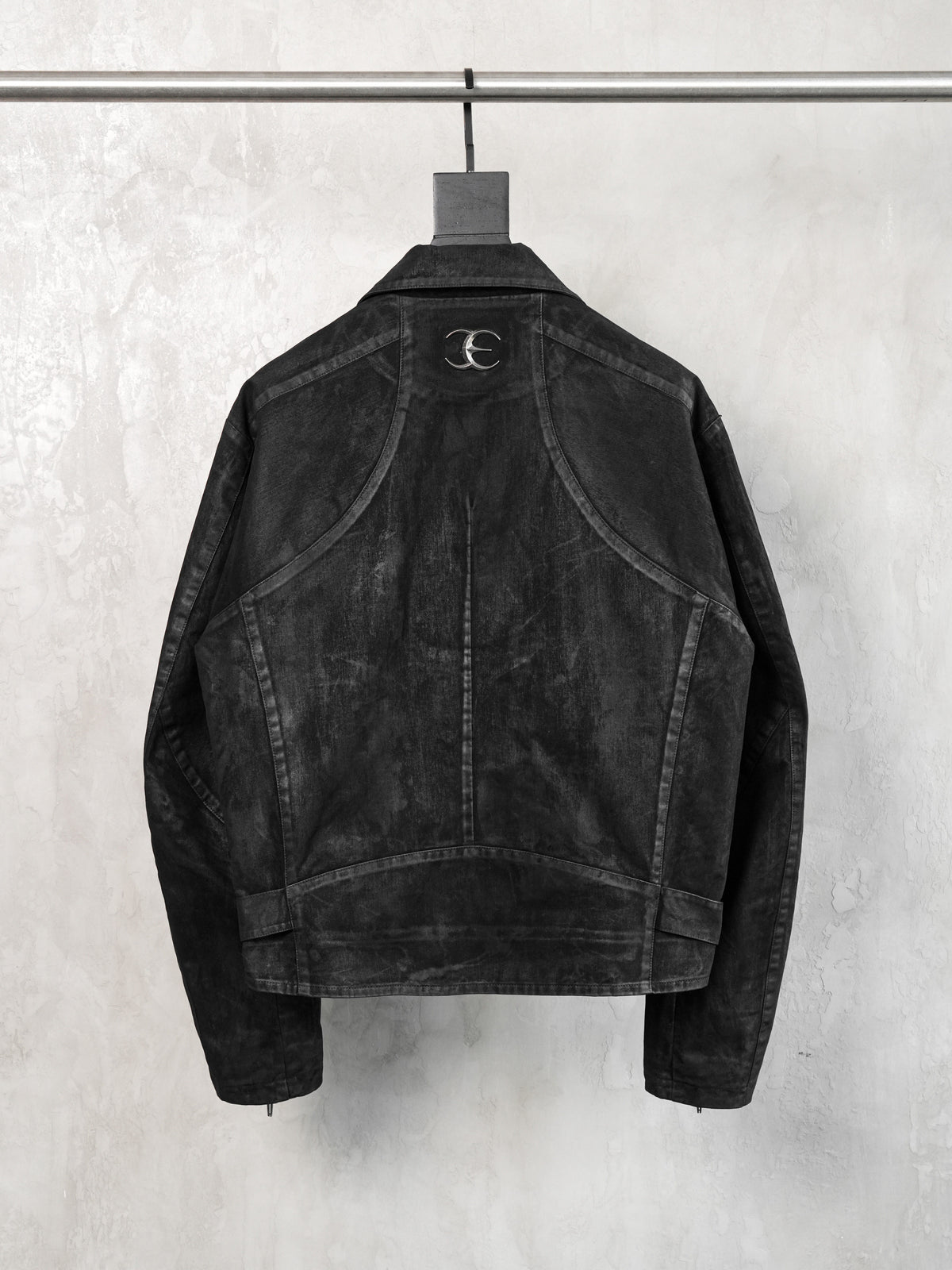 HEAVY‑DUTY WAXED LAPEL COLLAR DUAL‑ZIPPER CROPPED WIDE TWILL BIKER JACKET