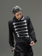 VINTAGE LEATHER LAPEL LONG‑SLEEVE UNISEX POLO SHIRT