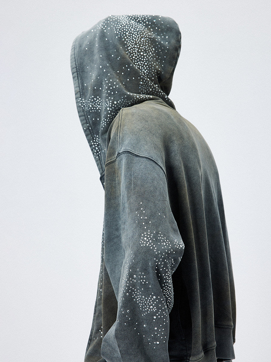 WASHED VINTAGE MUD‑DYED CROPPED OVERSIZED HOODIE