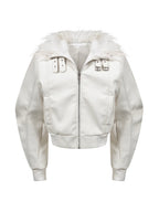 WHITE DEVIL FAUX FUR COLLAR LEATHER JACKET