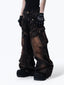 WASTERED MULTI‑POCKET RIVET DETAIL WIDE‑LEG CARGO PANTS