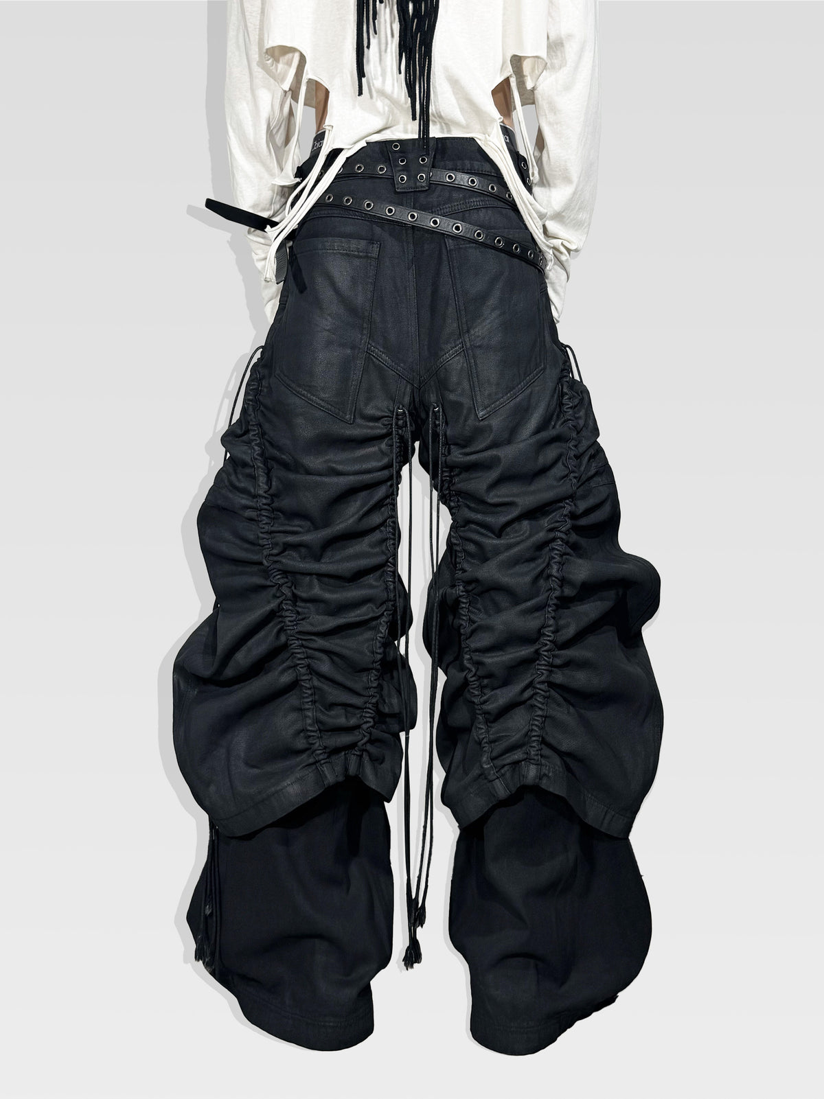 DARK NICHE STRUCTURED PLEATED WAXED HEAVYWEIGHT BAGGY JEANS