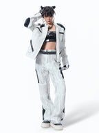 WASHED HIGH‑STREET NICHE SPLICED TECHWEAR LEATHER PANTS