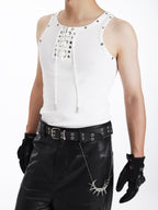 MEN NICHE DRAWSTRING WOVEN SLEEVELESS TANK TOP