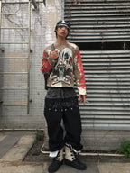 CAMO WAFFLE SKULL PRINT HOCKEY JERSEY LONG SLEEVE TEE
