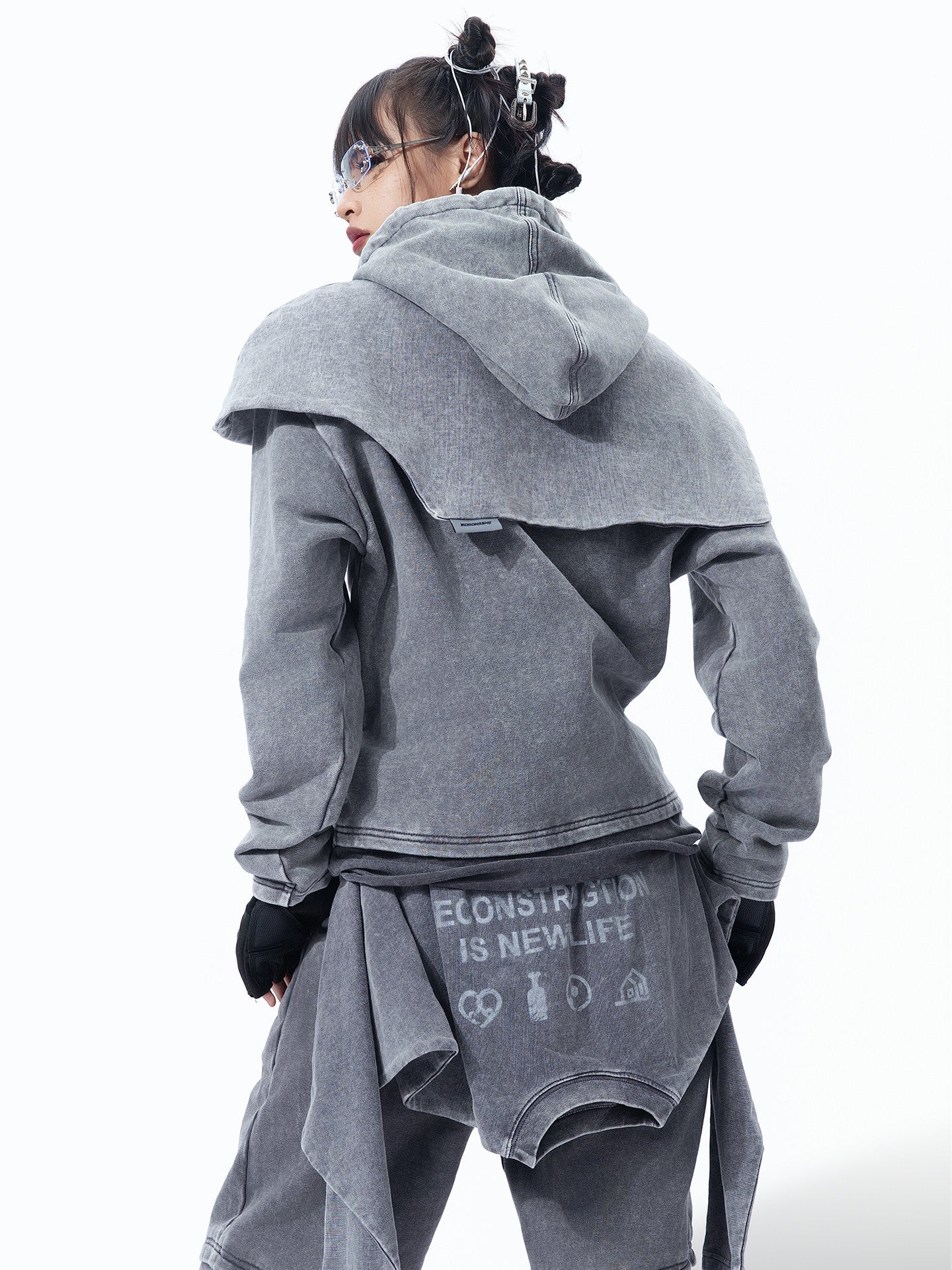 HEAVYWEIGHT SNOW‑WASHED UNISEX VINTAGE WASHED FAUX TWO‑LAYER OVERLAY TOP