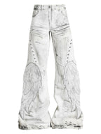 ANGEL DISTRESSED WING PATCH EMBROIDERY FLARE VERSATILE CASUAL JEANS