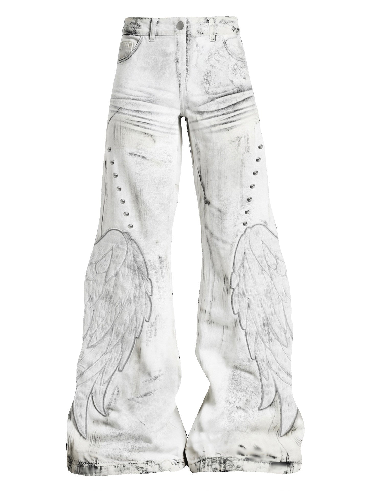 ANGEL DISTRESSED WING PATCH EMBROIDERY FLARE VERSATILE CASUAL JEANS